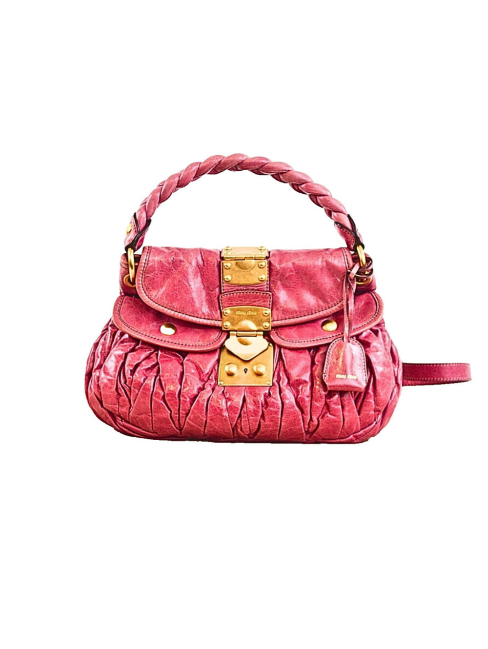 Miu Miu Fuchsia Pink Bauletto Aperto Handbag Matelasse 2WAY Lux Leather